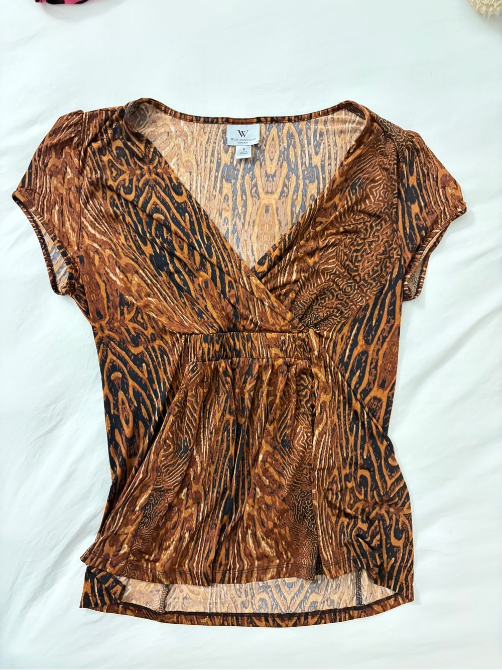 Worthington Brown and Black Printed Surplice Women's Top